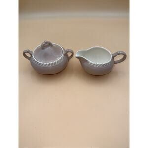 Vtg Antique Harker Ware Pottery Sugar Bowl W/lid And Cream Dish Pink Cocoa